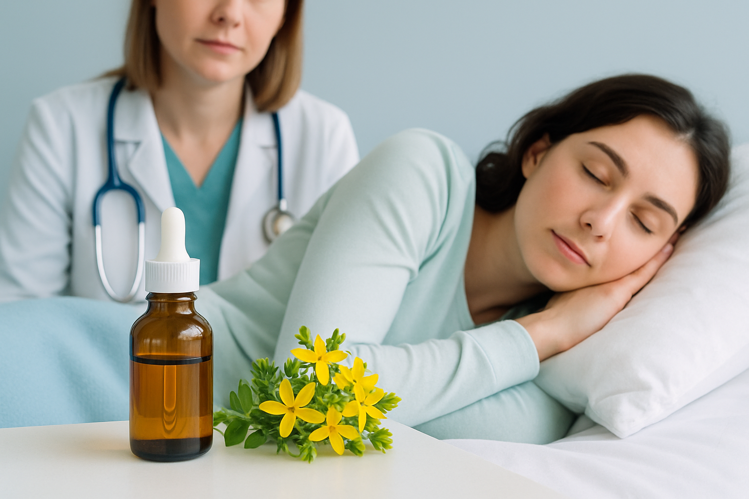 Johanniskraut Pflanze mit gelben Blüten als natürliches Mittel für Stimmung und Schlaf