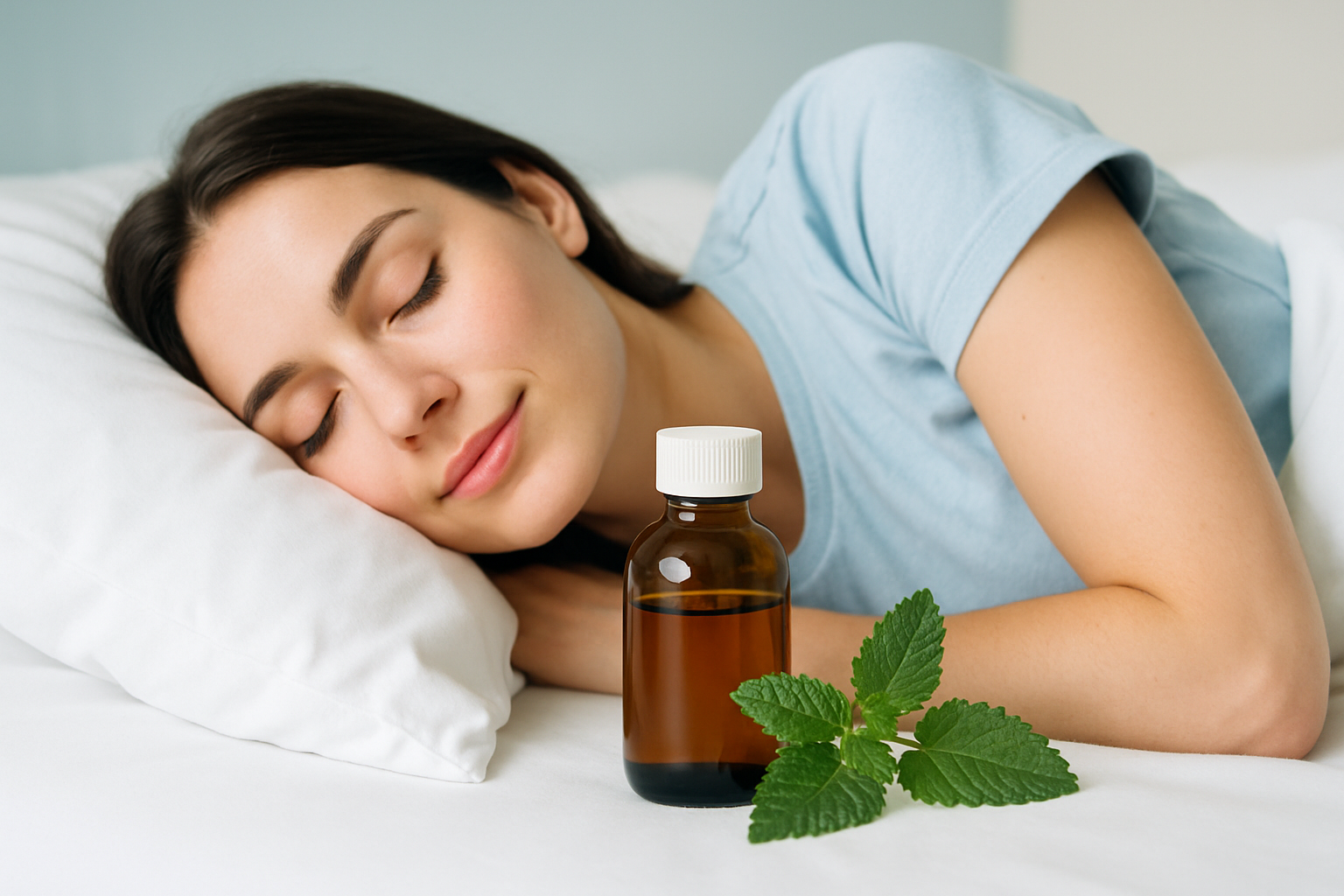 Frische Melissenblätter (Melissa officinalis) als natürliches Schlafmittel