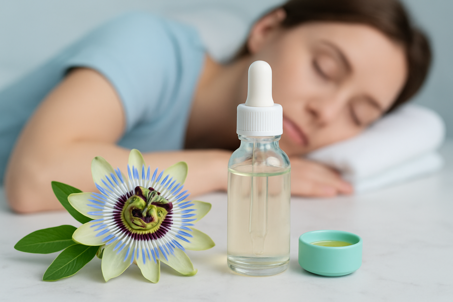 Passionsblume Blüte mit lila Blütenblättern als natürliches Schlafmittel