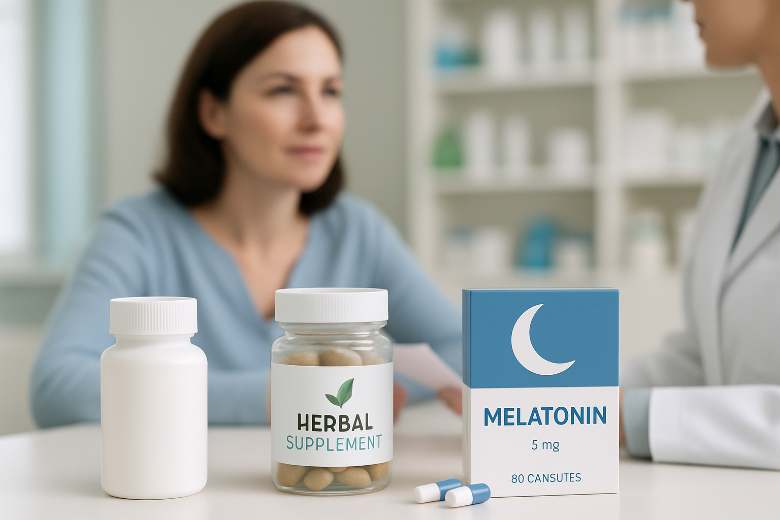 Verschiedene rezeptfreie Schlafmittel in Apotheke und Online-Shop mit Qualitätssiegeln und Preisschildern